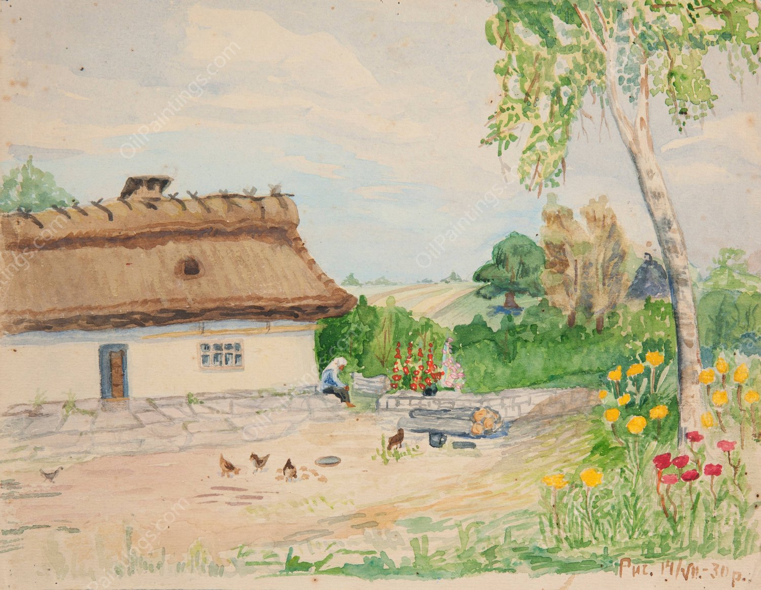 Letni pejzaz wiejski  by Sofija Paraszczuk - Hand-Painted Oil Painting Reproduction
