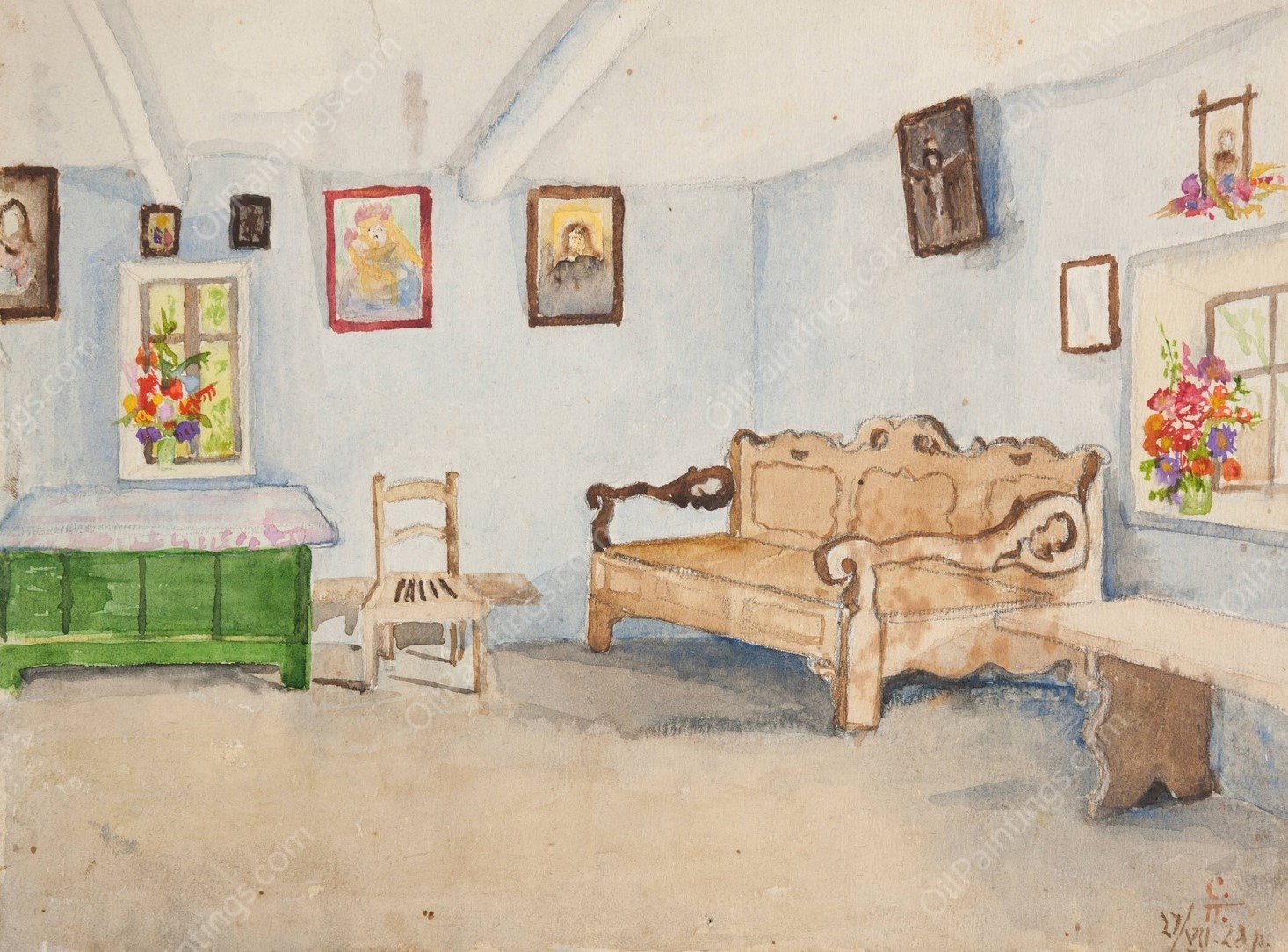 Wnetrze izby  by Sofija Paraszczuk - Hand-Painted Oil Painting Reproduction