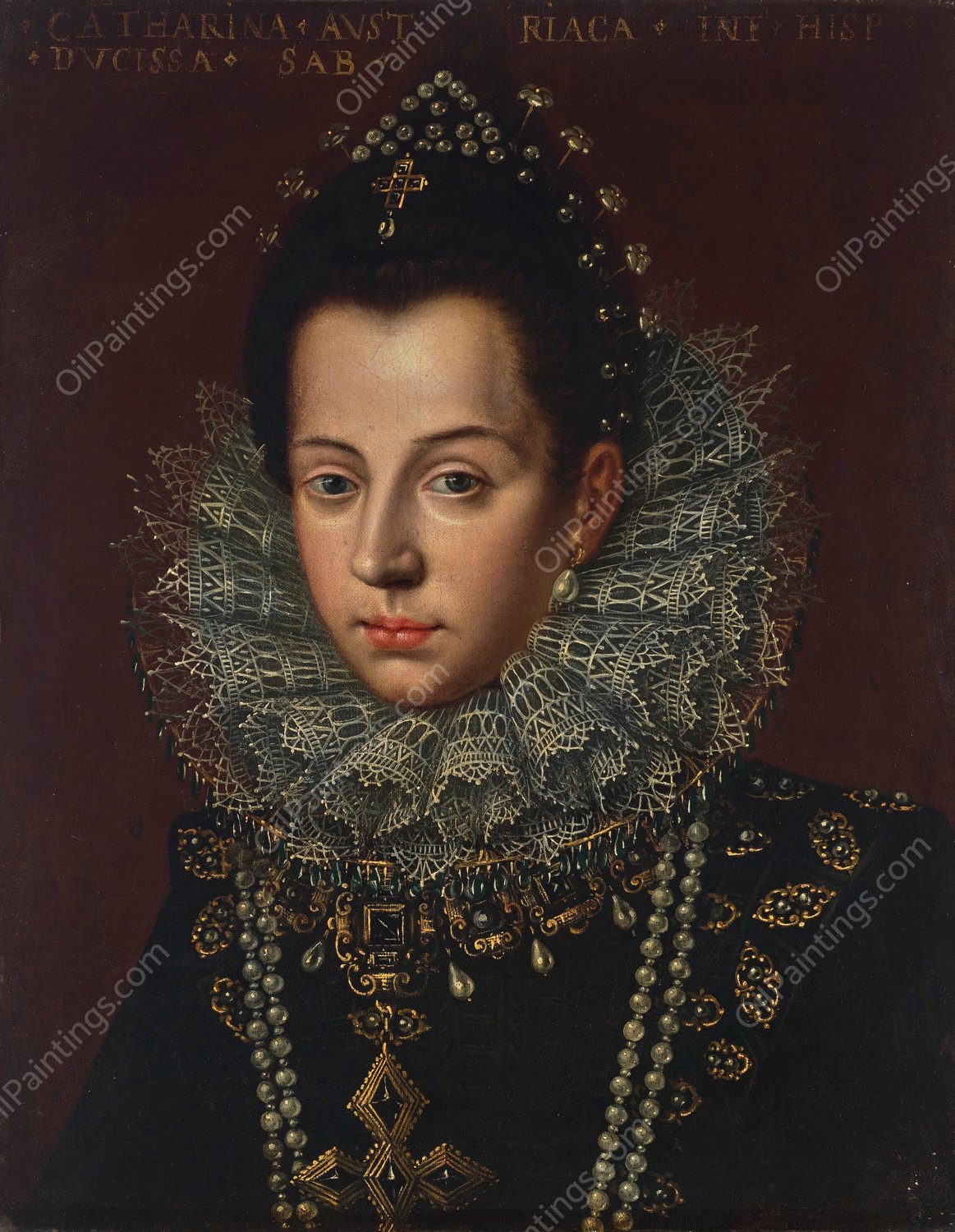 Portrait of Catalina Micaela, Duchess consort of Savoy  by Sofonisba Anguissola - Hand-Painted Oil Painting Reproduction
