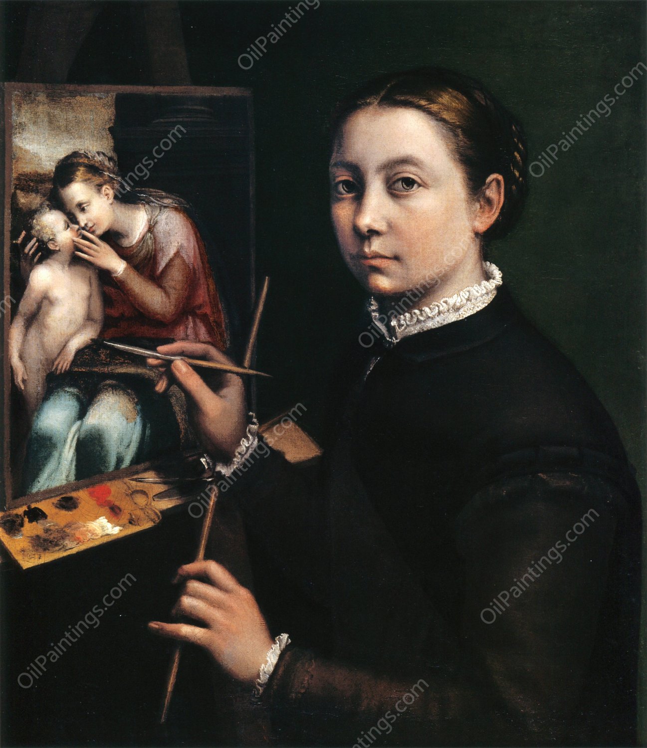 Self-portrait at the easel  by Sofonisba Anguissola - Hand-Painted Oil Painting Reproduction