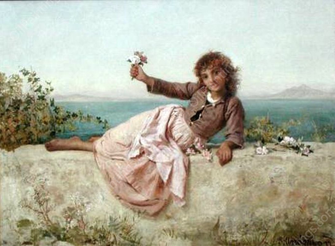 A Flower Seller in Capri by Sophie Anderson - Hand-Painted Oil Painting Reproduction