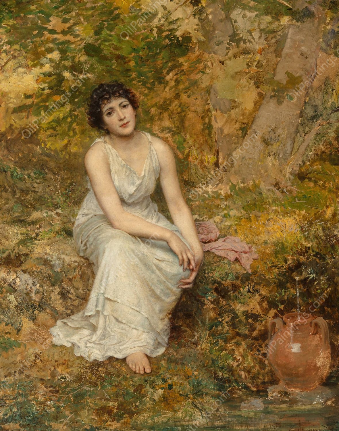 At the well by Sophie Anderson - Hand-Painted Oil Painting Reproduction