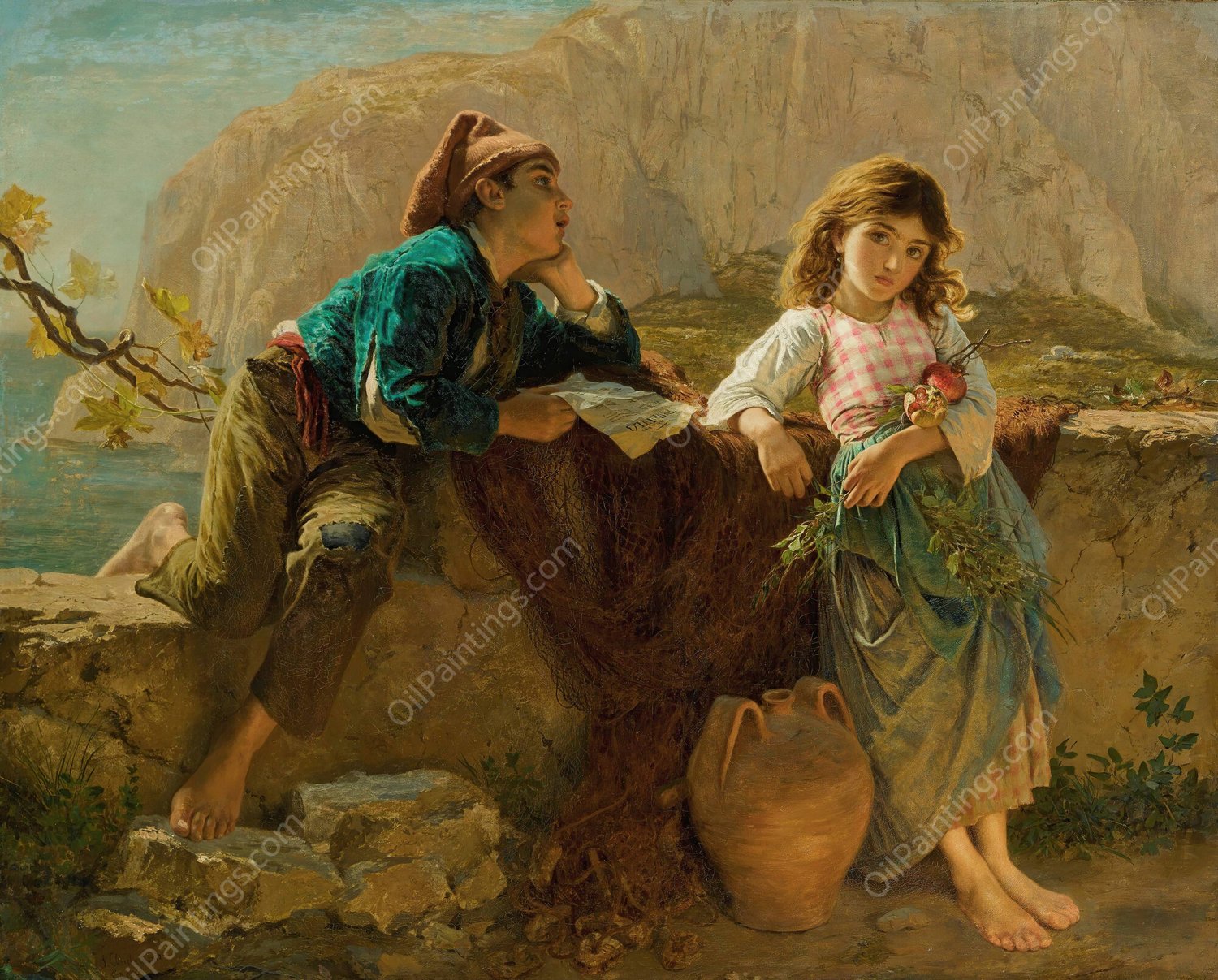 Fisherman's children, Capri by Sophie Anderson - Hand-Painted Oil Painting Reproduction