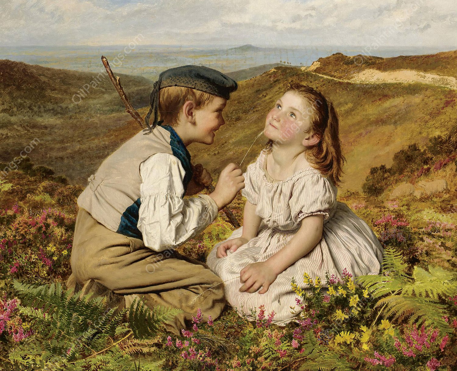 It's Touch And Go, To Laugh Or No  by Sophie Anderson - Hand-Painted Oil Painting Reproduction
