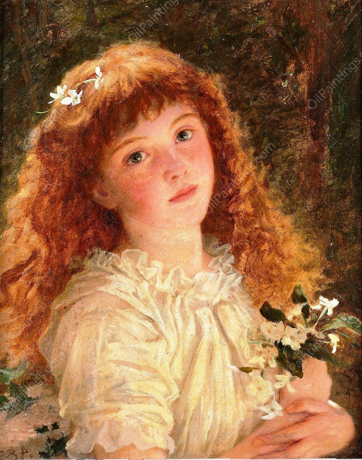 The Young Flower Girl by Sophie Anderson - Hand-Painted Oil Painting Reproduction
