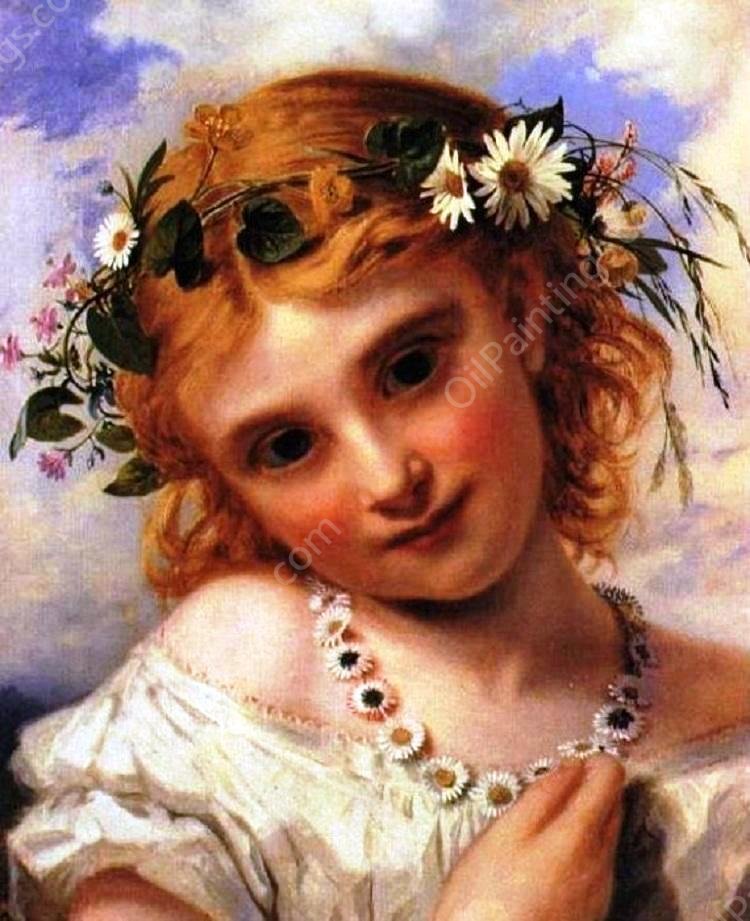 Young Girl with a Garland of Marguerites by Sophie Anderson - Hand-Painted Oil Painting Reproduction
