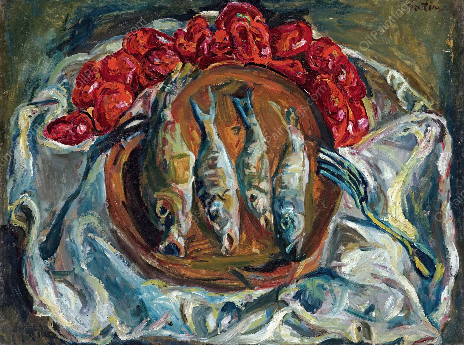 Poissons Et Tomates by Chaim Soutine - Hand-Painted Oil Painting Reproduction