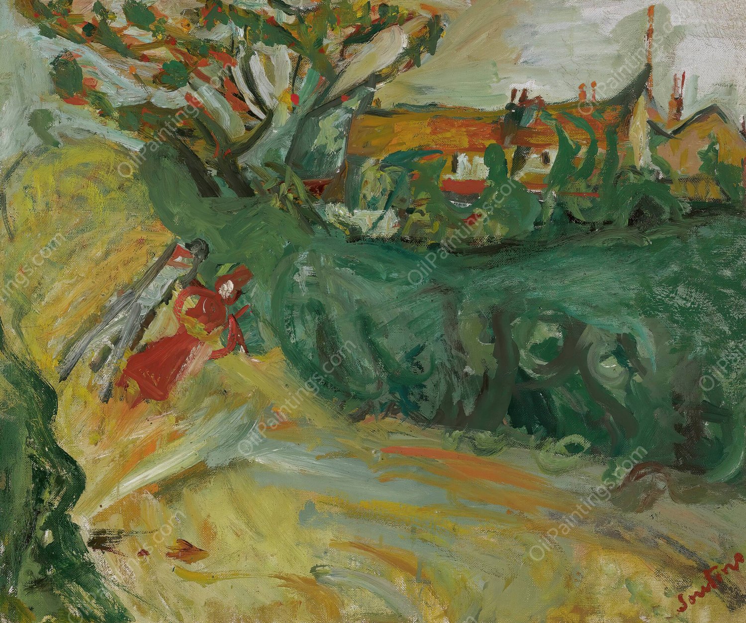 Promenade Aupres Du Village  by Chaim Soutine - Hand-Painted Oil Painting Reproduction