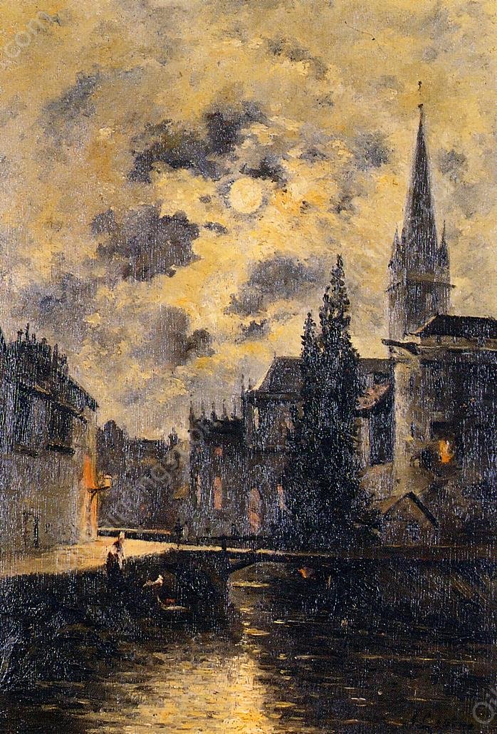 A Moonlit Canal by Stanislas Lepine - Hand-Painted Oil Painting Reproduction