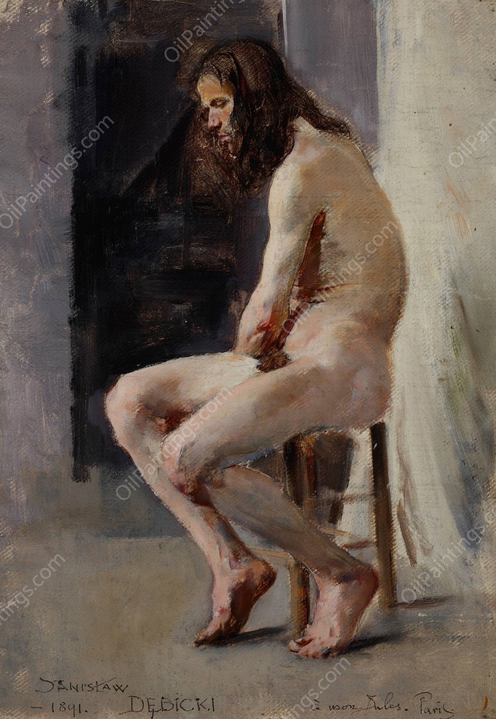Male Nude  by Stanislaw Debicki - Hand-Painted Oil Painting Reproduction