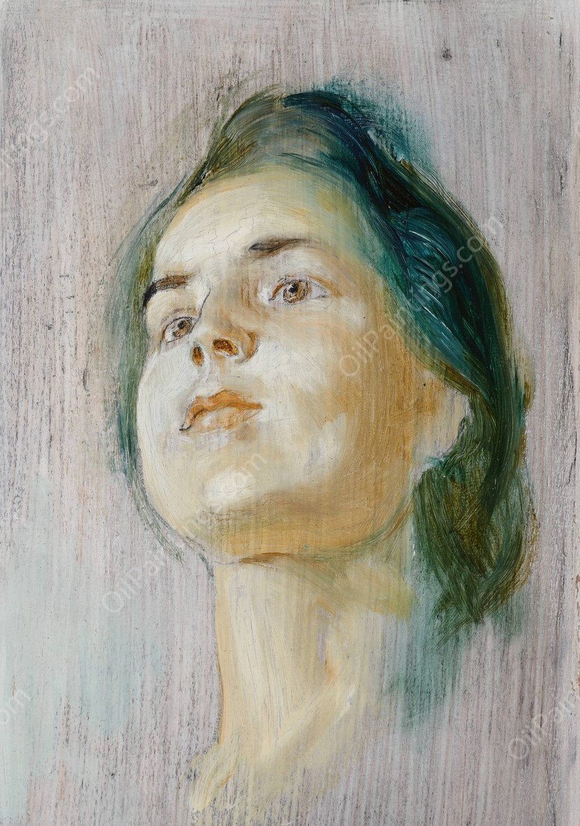 Portrait Study of the Fiancee  by Stanislaw Debicki - Hand-Painted Oil Painting Reproduction