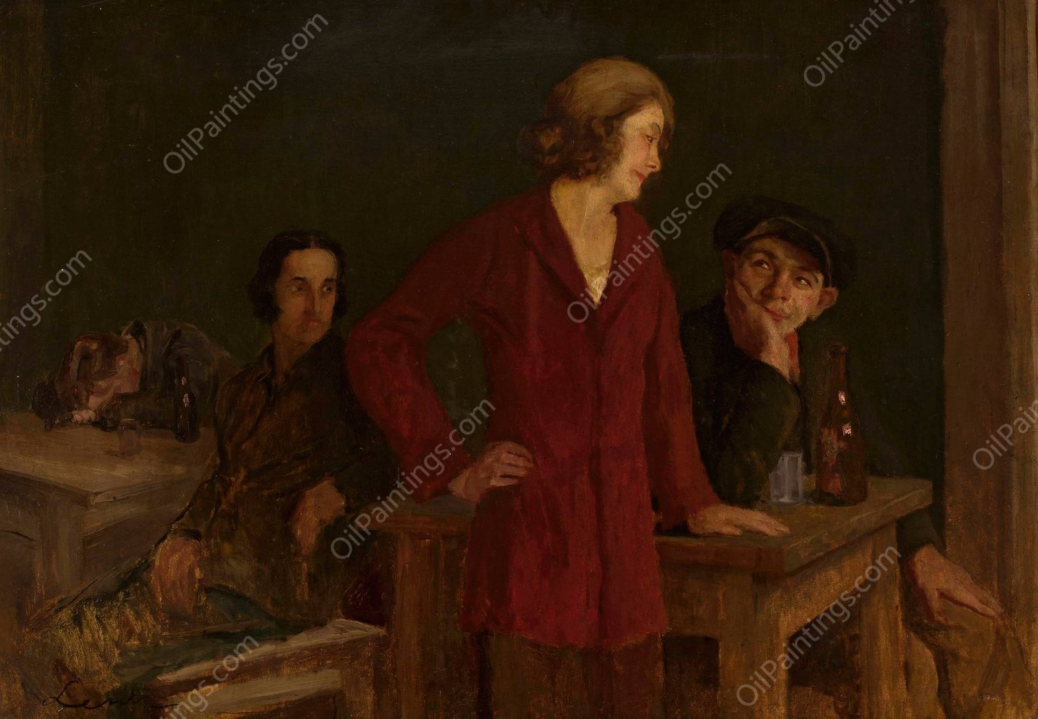 In a Tavern by Stanislaw Lentz - Hand-Painted Oil Painting Reproduction