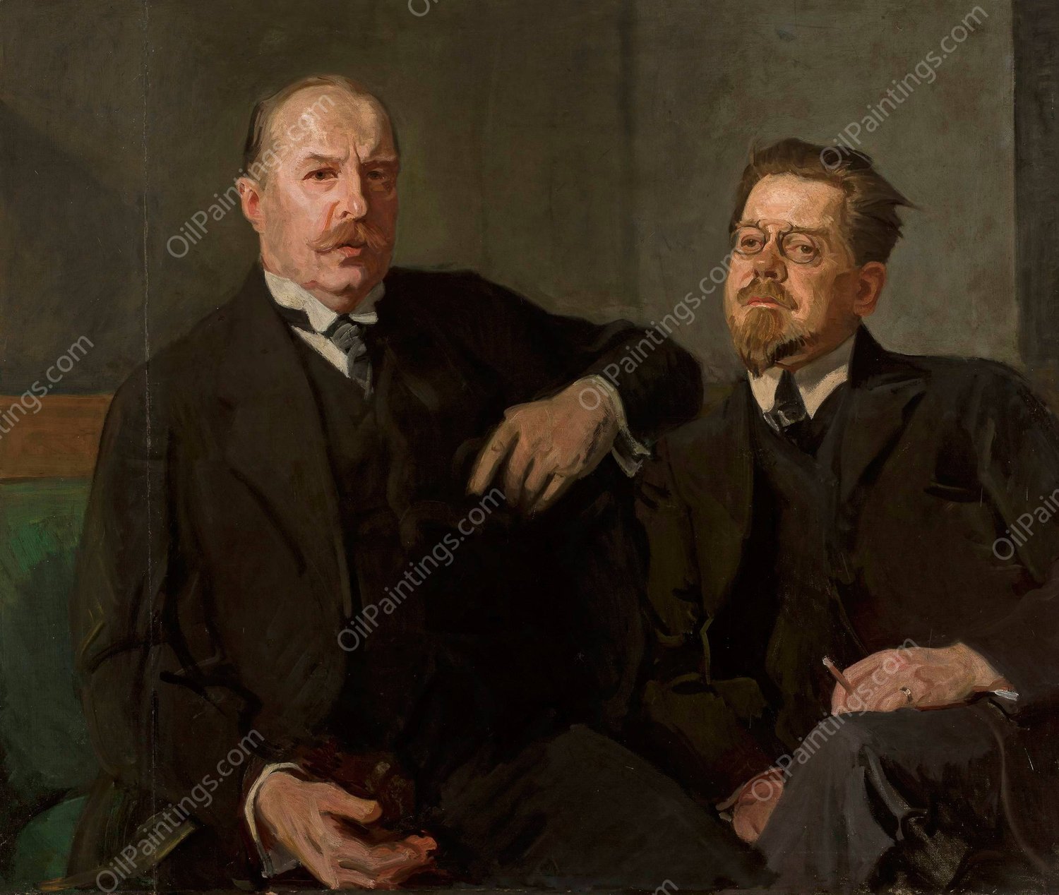 Portrait of Weysenhoff and Wladyslaw Reymont  by Stanislaw Lentz - Hand-Painted Oil Painting Reproduction