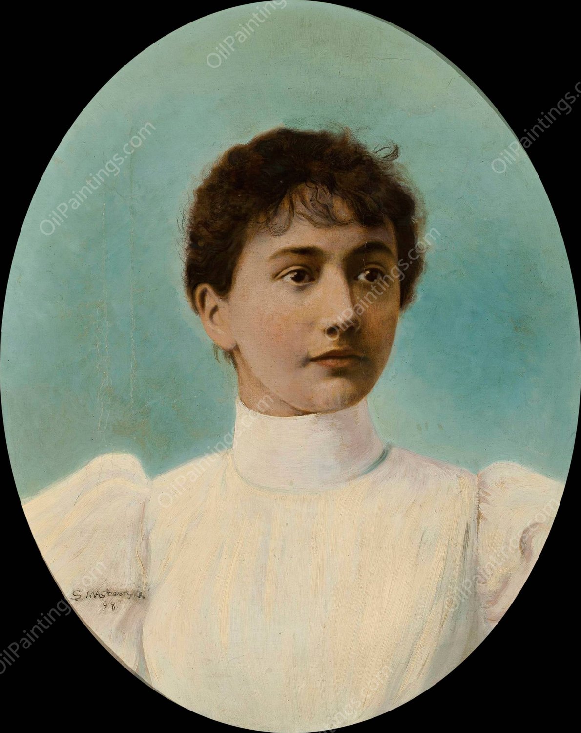 Portrait of Aniela Rapacka  by Stanislaw Maslowski - Hand-Painted Oil Painting Reproduction