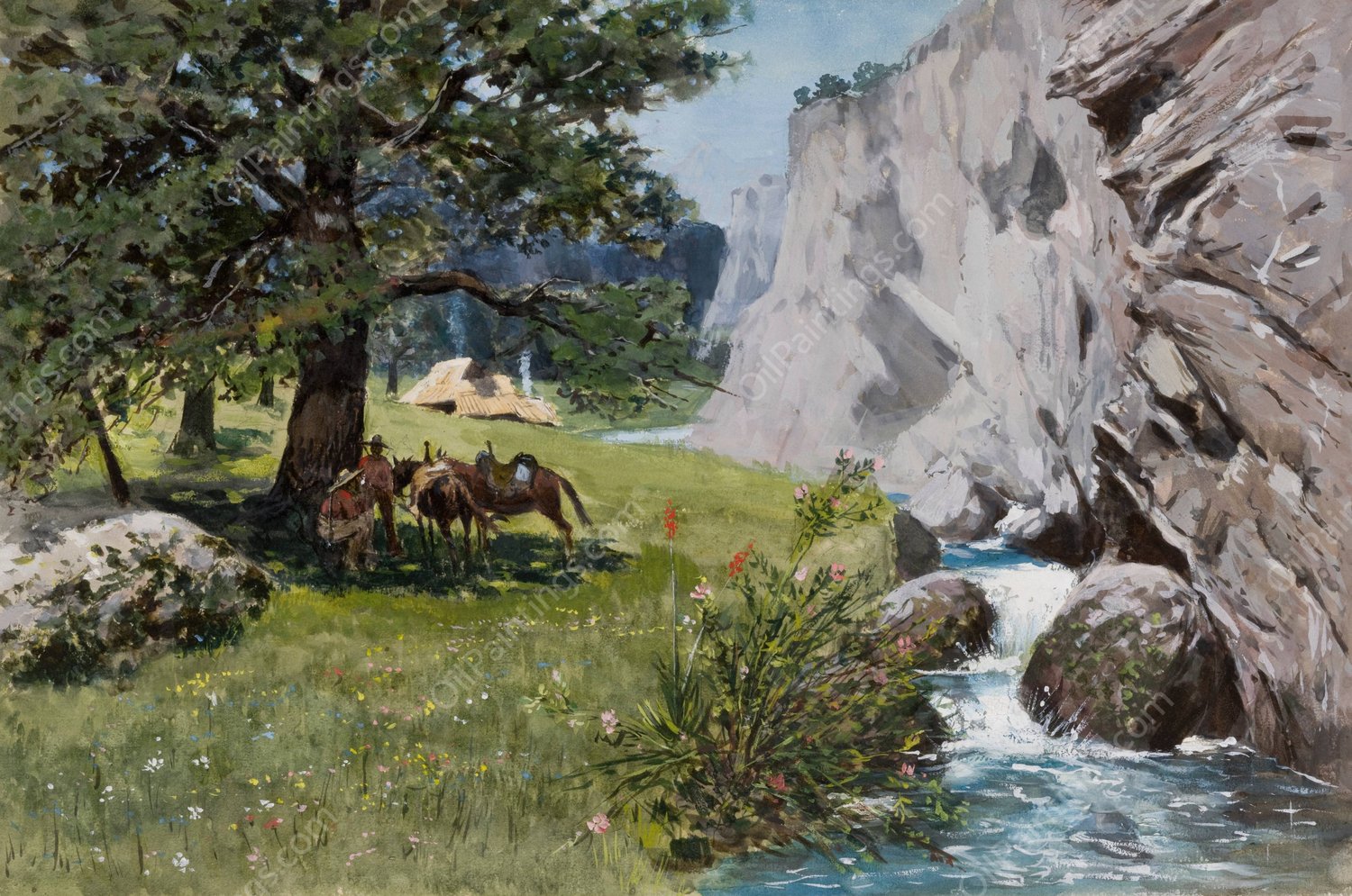 Rest under Rocks  by Stanislaw Witkiewicz - Hand-Painted Oil Painting Reproduction