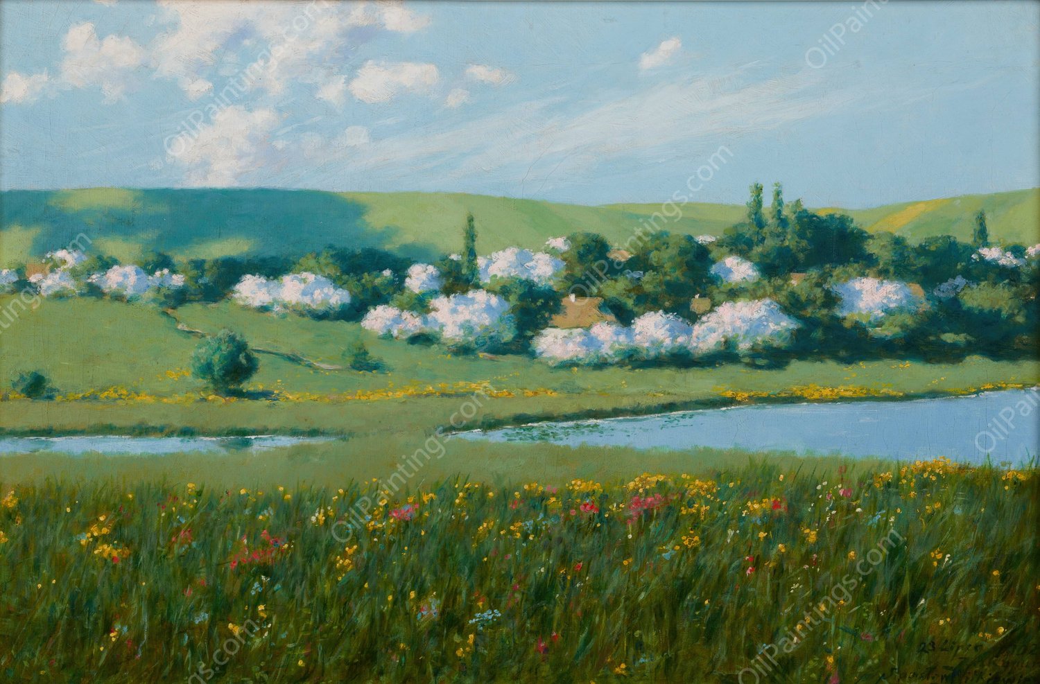 Spring Landscape with a Pond  by Stanislaw Witkiewicz - Hand-Painted Oil Painting Reproduction