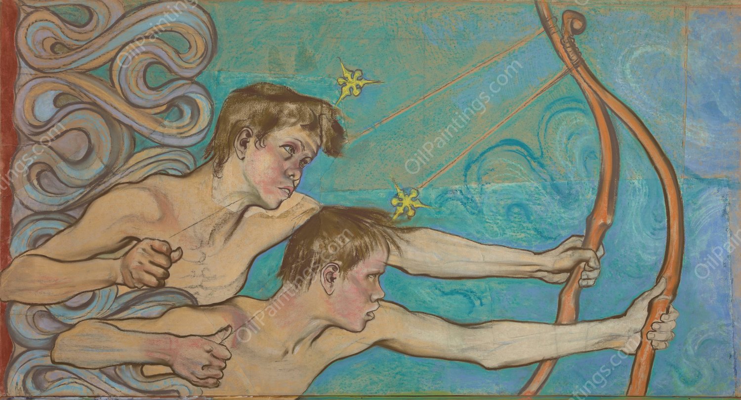 Archers - Fragment of the Composition 'Fallen Angels'. Design to the Painting Decoration in the Franciscan Church in Krakow  by Stanislaw Wyspianski - Hand-Painted Oil Painting Reproduction