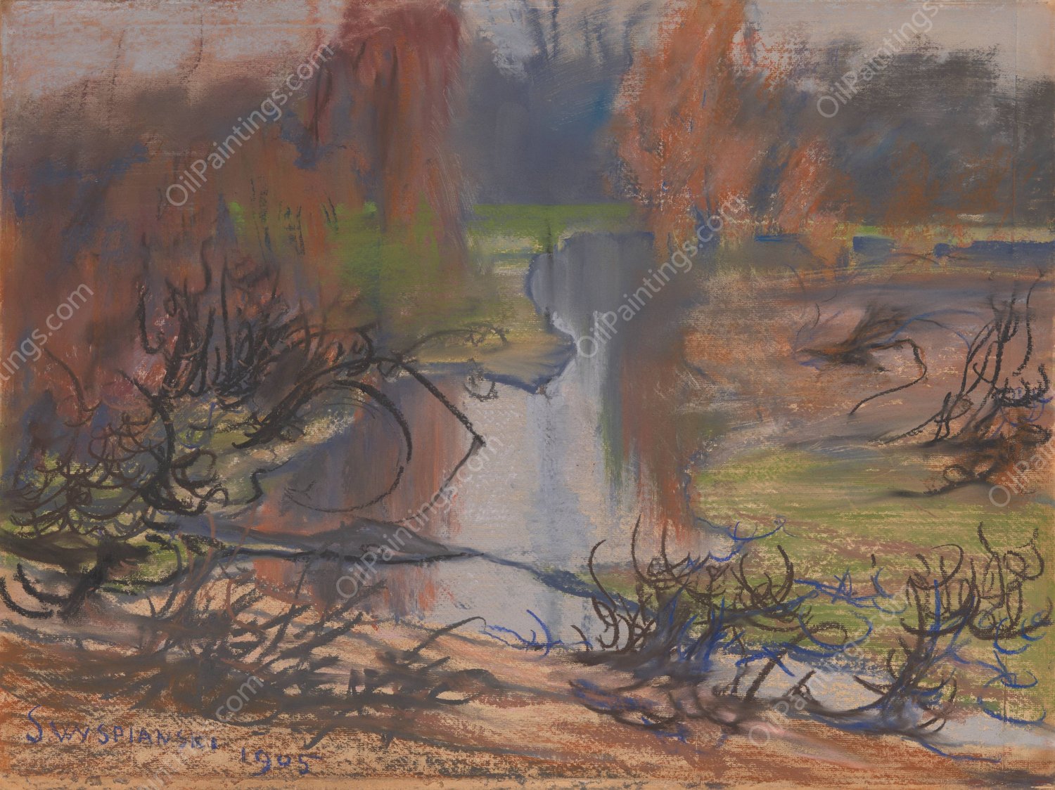 Krajobraz znad Rudawy  by Stanislaw Wyspianski - Hand-Painted Oil Painting Reproduction