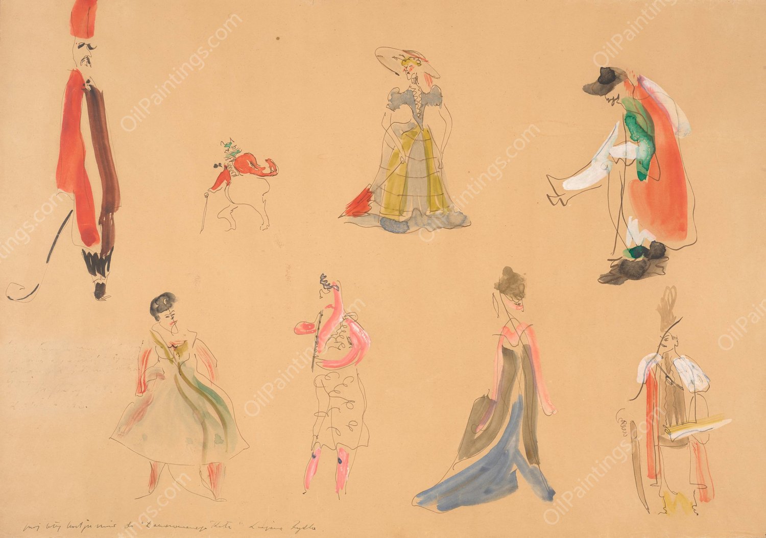 Projekty kostiumow do 'Zaczarowanego kola ' Lucjana Rydla  by Stanislaw Wyspianski - Hand-Painted Oil Painting Reproduction