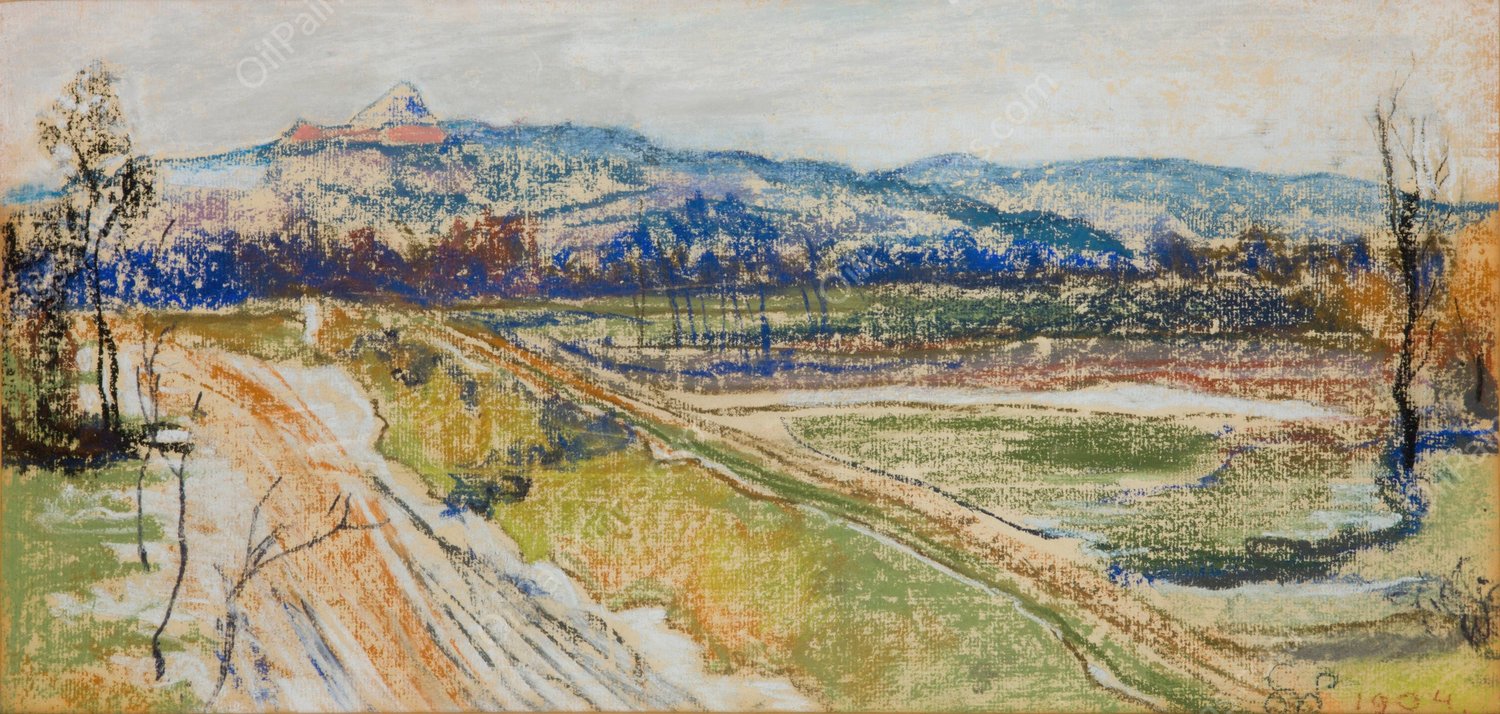 View of the Kosciuszko Mound in Krakow from the Window in the Artist's Studio  by Stanislaw Wyspianski - Hand-Painted Oil Painting Reproduction