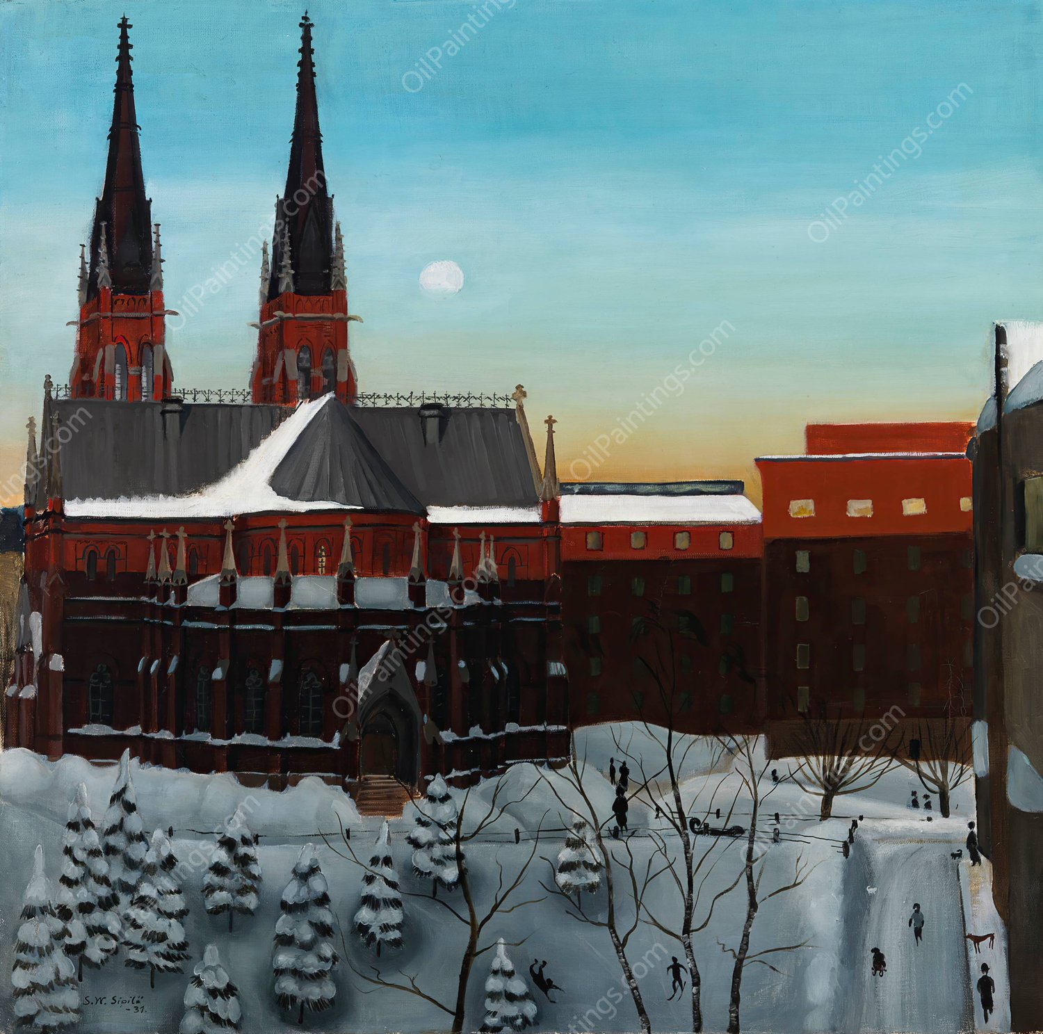 Johanneksen kirkko, Helsinki  by Sulho Sipila - Hand-Painted Oil Painting Reproduction