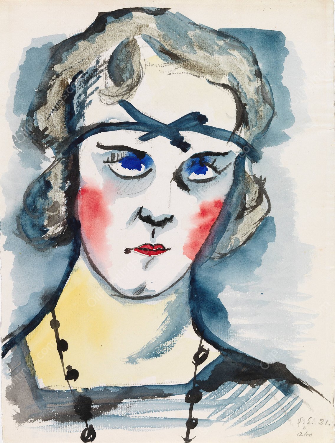 Woman With Red Cheeks  by Sulho Sipila - Hand-Painted Oil Painting Reproduction