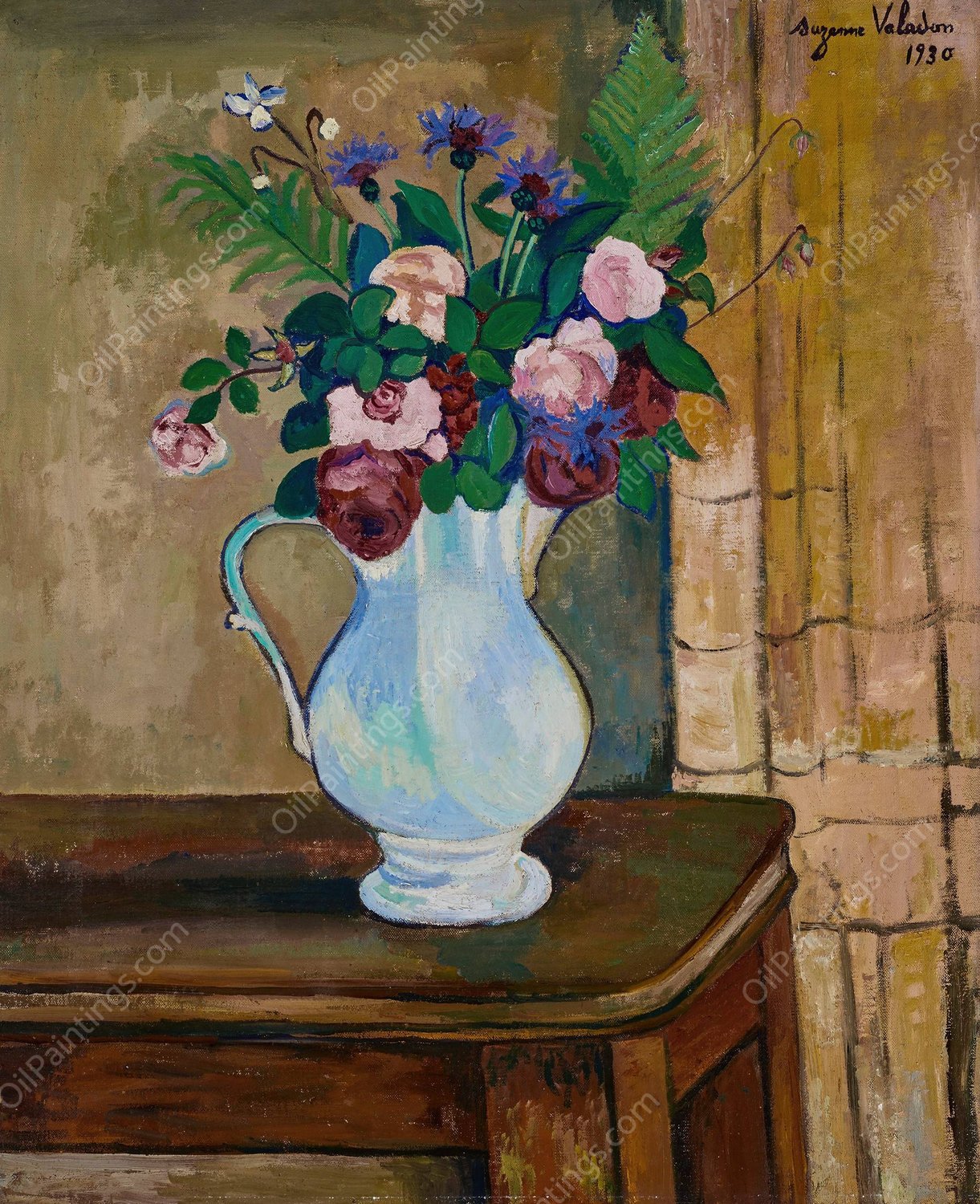 Bouquet de roses, bleuets et fougeres  by Suzanne Valadon - Hand-Painted Oil Painting Reproduction