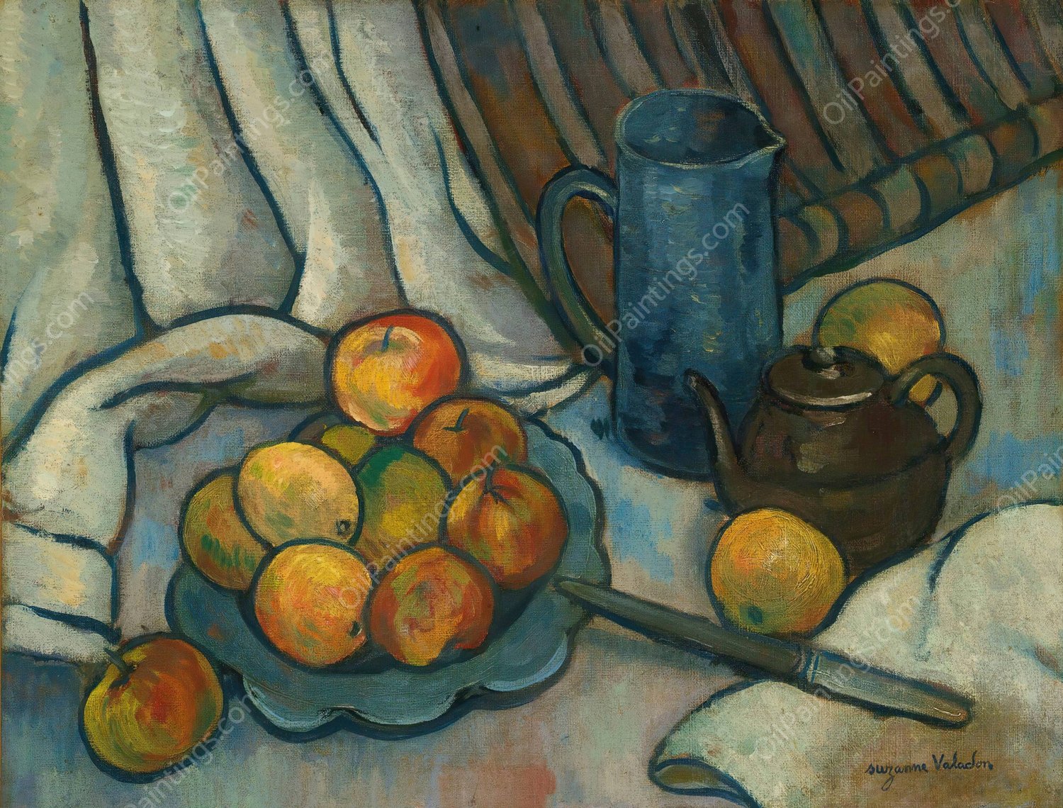 Pommes, Pichet Et Theiere  by Suzanne Valadon - Hand-Painted Oil Painting Reproduction