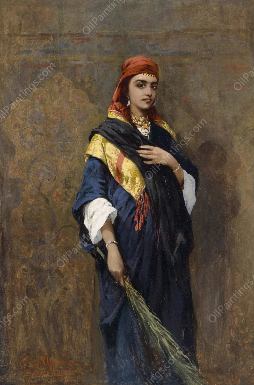 Bildnis einer Orientalin  by Tadeusz Ajdukiewicz - Hand-Painted Oil Painting Reproduction