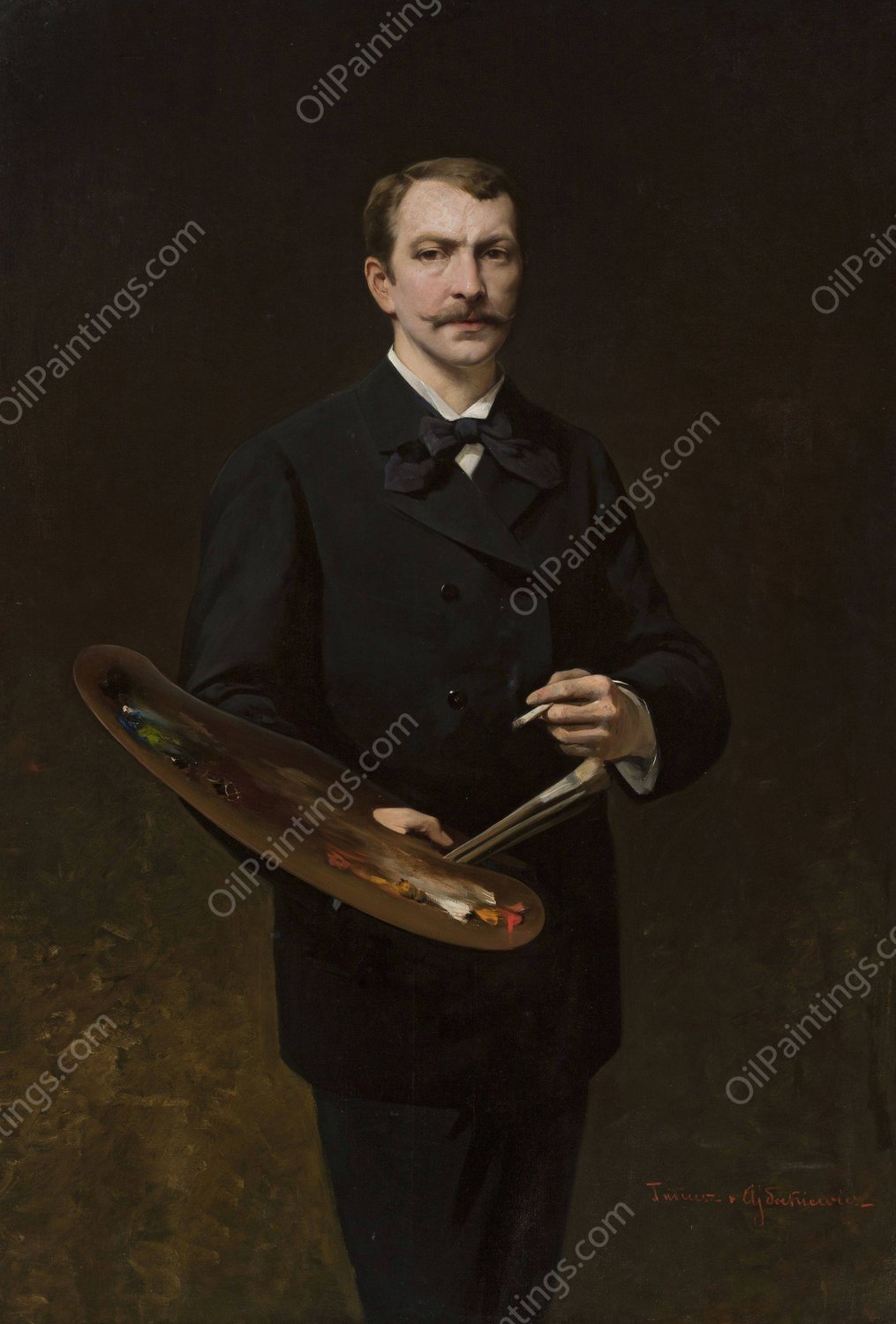 Self-portrait with palette by Tadeusz Ajdukiewicz - Hand-Painted Oil Painting Reproduction