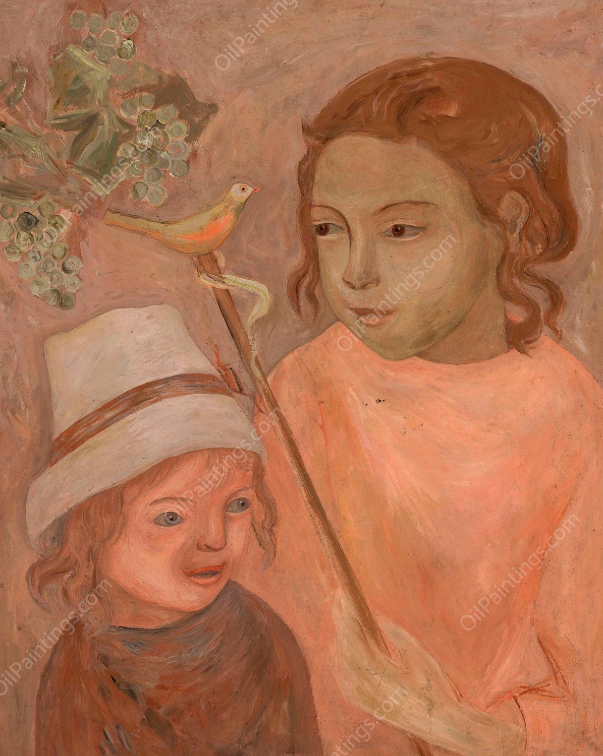 Dzieci z ptaszkiem na drazku  by Tadeusz Makowski - Hand-Painted Oil Painting Reproduction