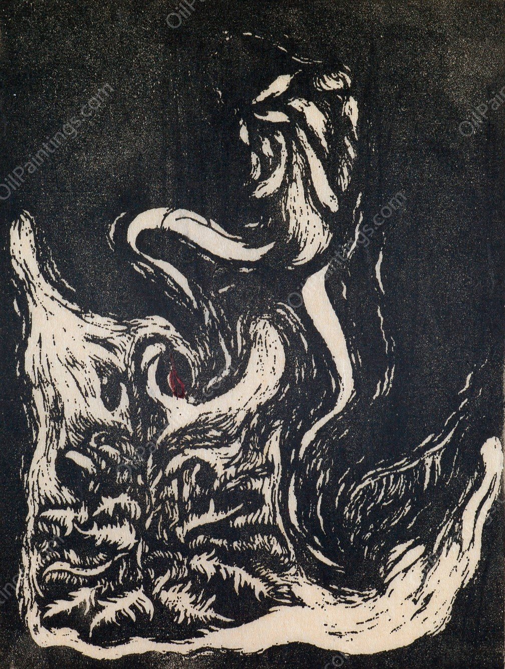 The Eunuch and the Red Poppy  by Tanaka Kyokichi - Hand-Painted Oil Painting Reproduction