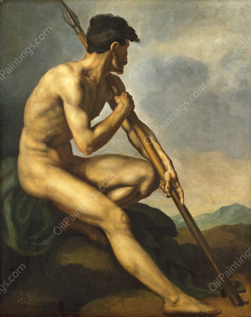 Nude Warrior with a Spear by Theodore Gericault - Hand-Painted Oil Painting Reproduction