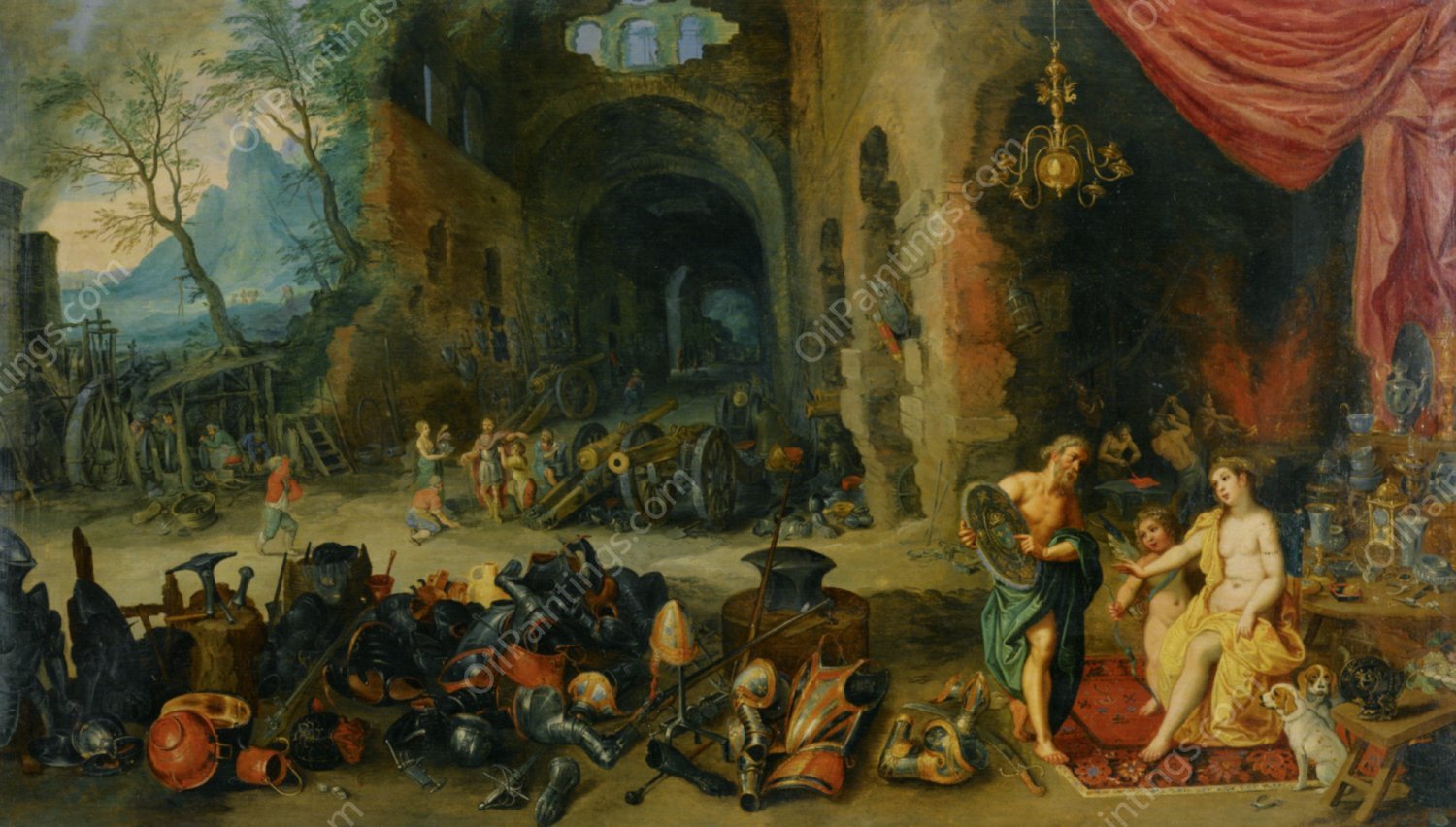 Venus in the forge of Vulcan by The Younger Brueghel - Hand-Painted Oil Painting Reproduction