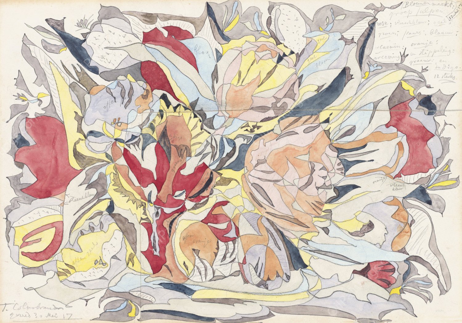 Bloemenmarkt  by Theo Colenbrander - Hand-Painted Oil Painting Reproduction