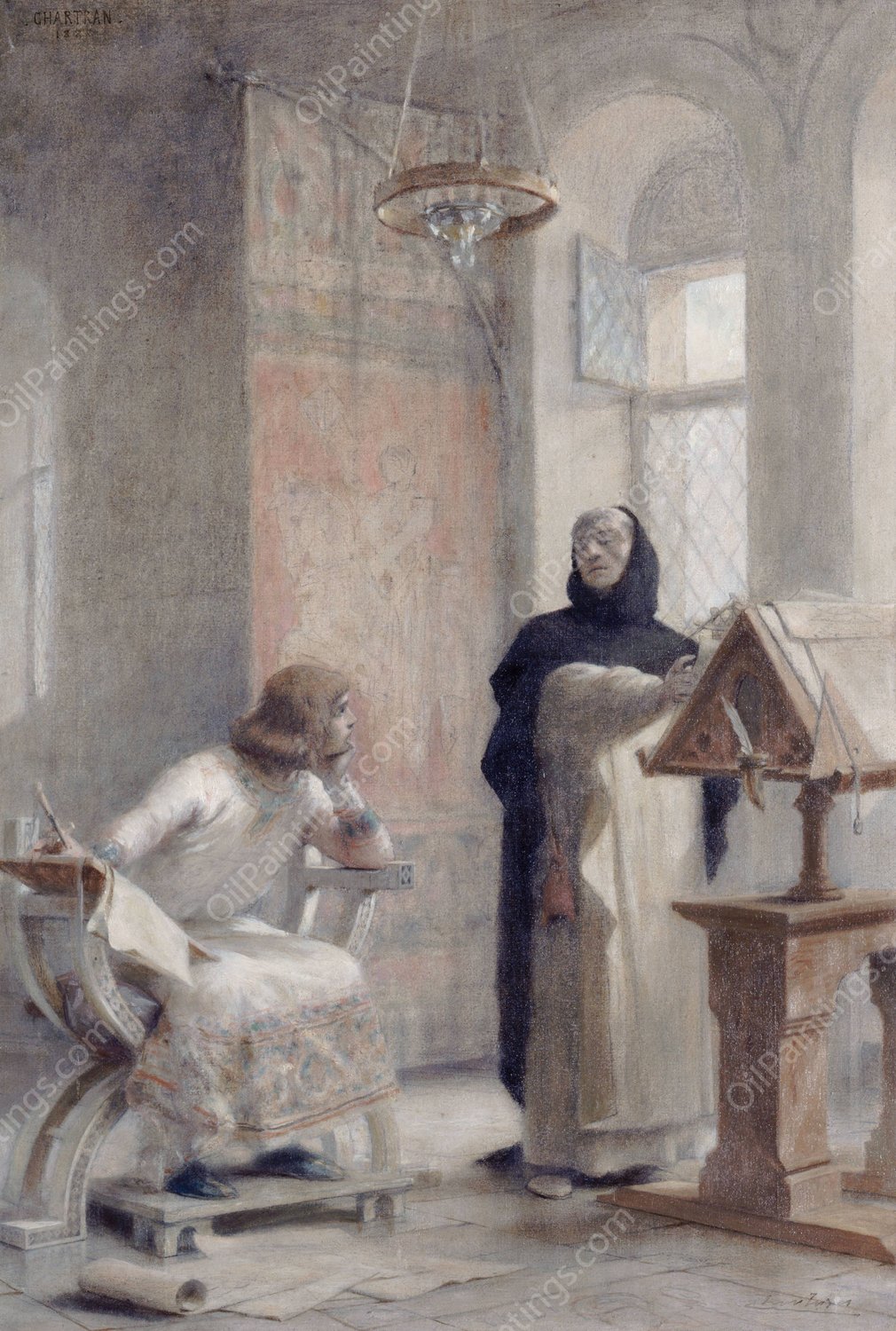 Esquisse pour l'escalier de la Sorbonne ; Louis IX a l'abbaye de Royaumont  by Theobald Chartran - Hand-Painted Oil Painting Reproduction