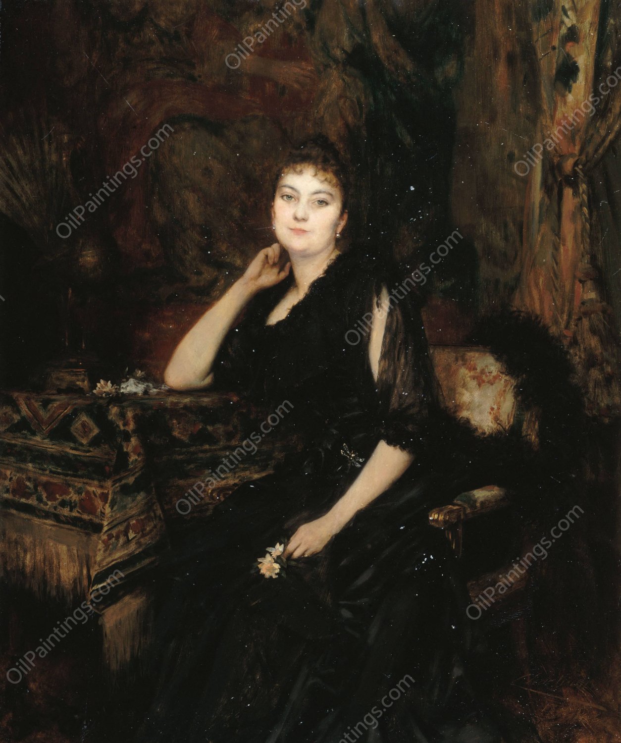 Portrait de Madame Olympe Heriot, nee Cyprienne Dubernet  by Theobald Chartran - Hand-Painted Oil Painting Reproduction