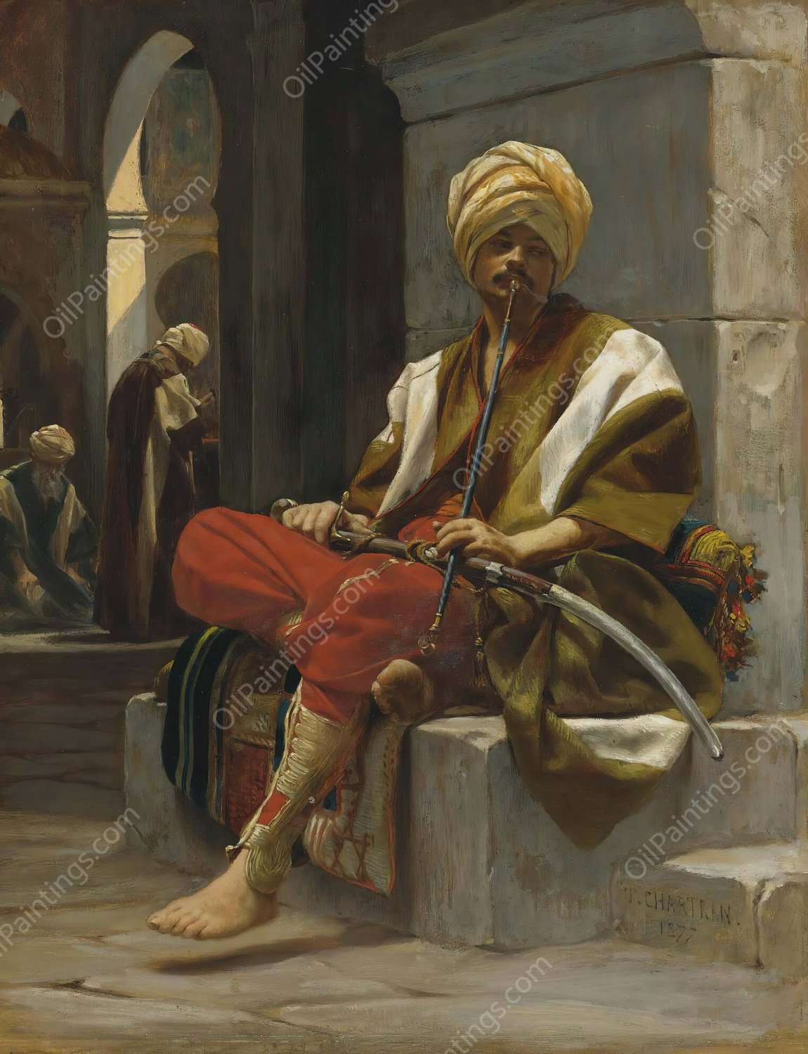 The Chibouk Smoker  by Theobald Chartran - Hand-Painted Oil Painting Reproduction
