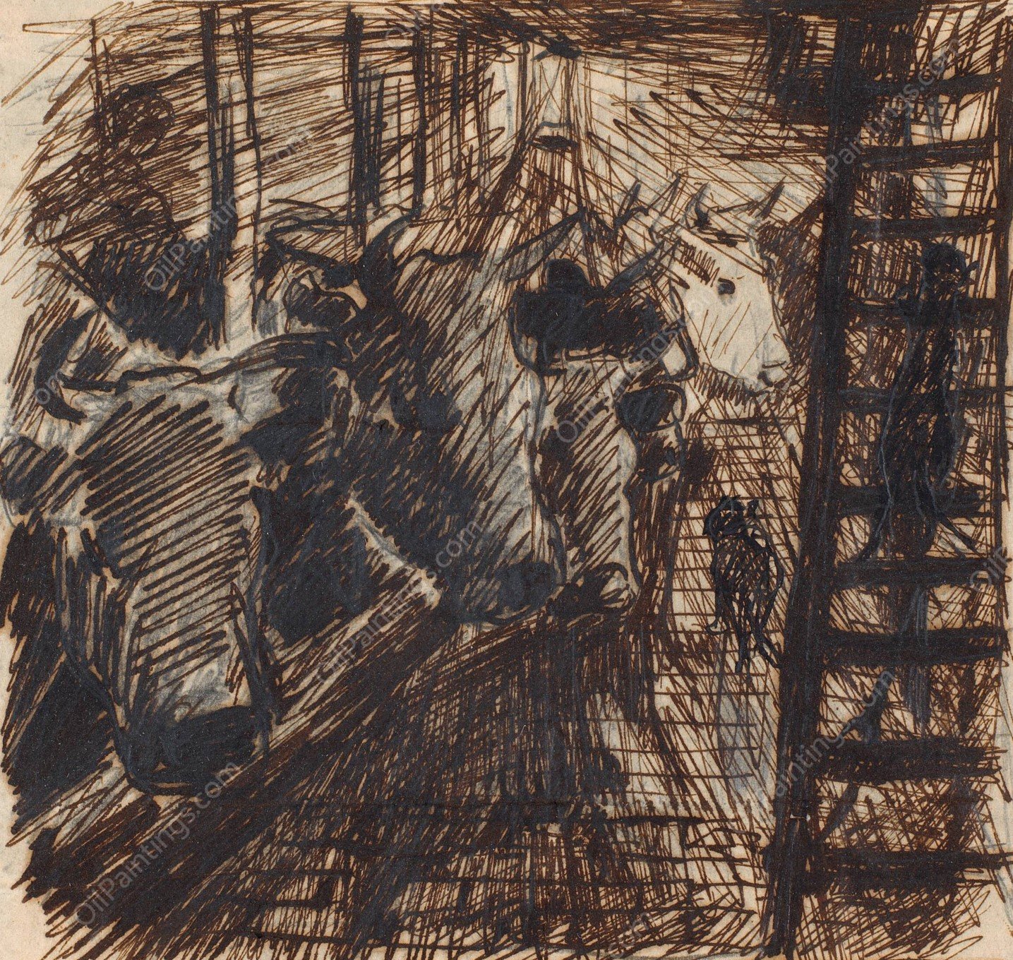 Aften i kostalden  by Theodor Philipsen - Hand-Painted Oil Painting Reproduction