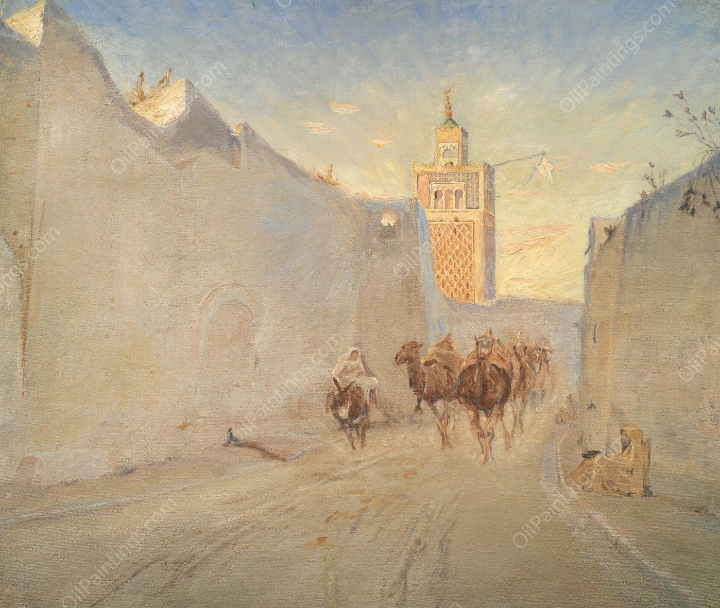 Camels in a Street in Tunisia  by Theodor Philipsen - Hand-Painted Oil Painting Reproduction