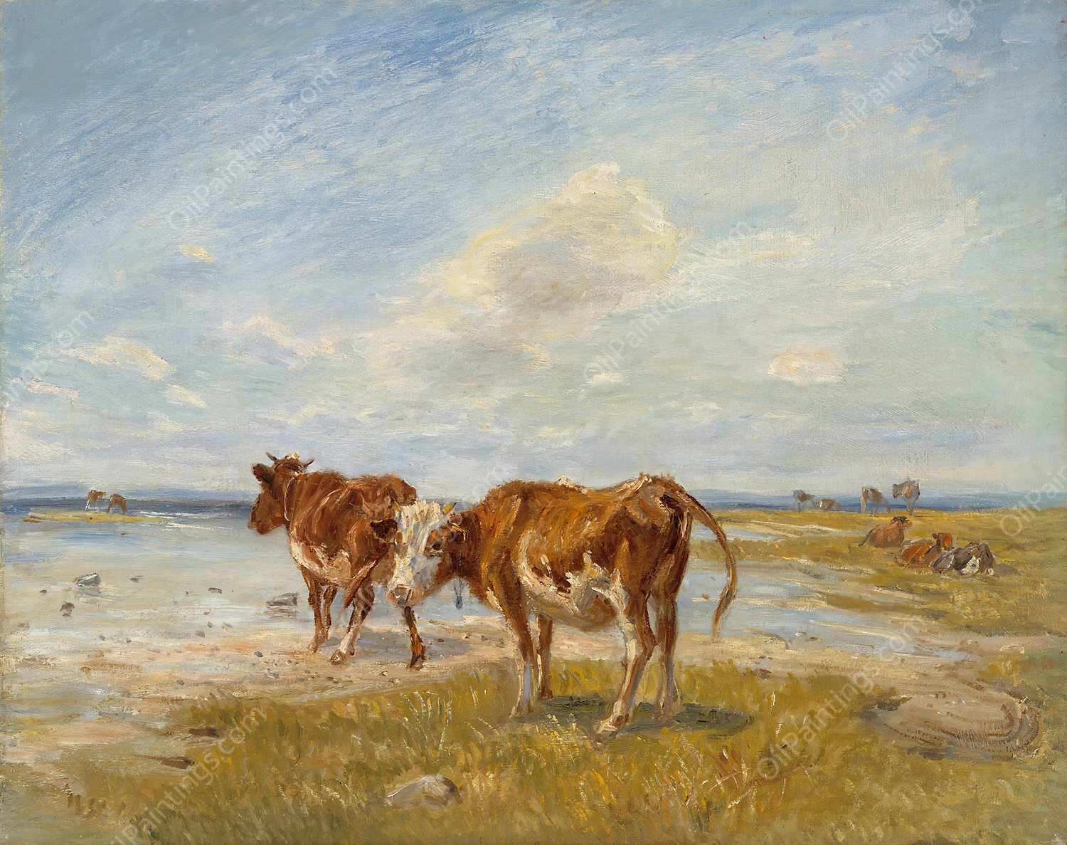 Cows On The Beach, Sketch by Theodor Philipsen - Hand-Painted Oil Painting Reproduction