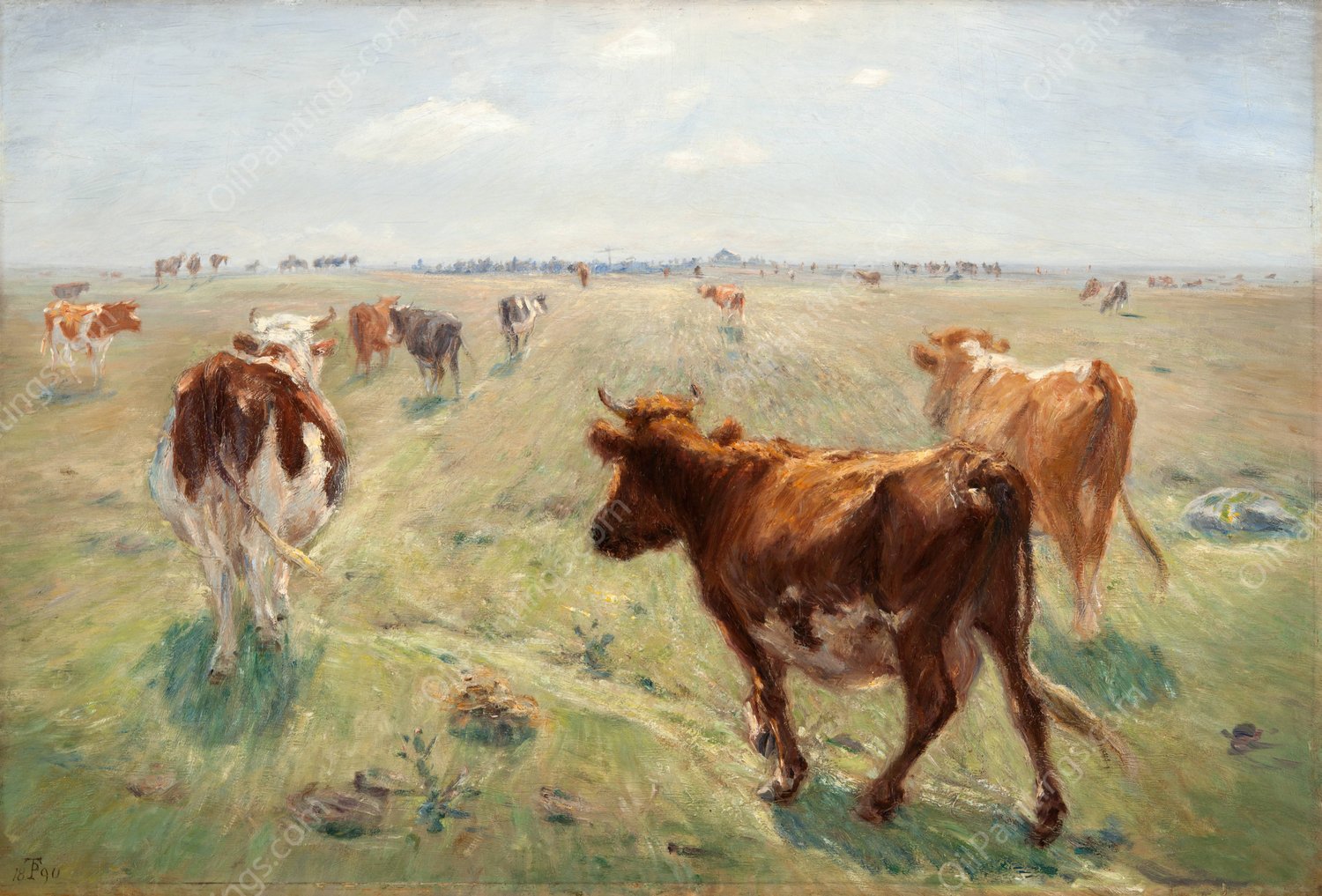 Cows out to Graze  by Theodor Philipsen - Hand-Painted Oil Painting Reproduction