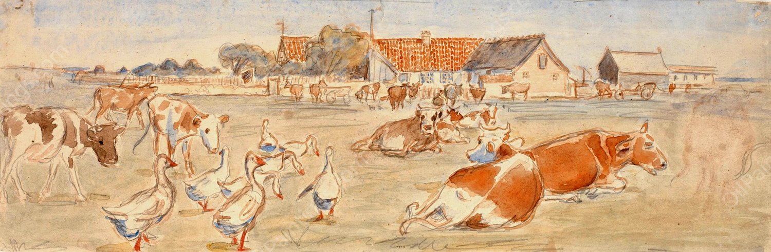 Koer og gaes ved Nyvaerk pa Saltholm  by Theodor Philipsen - Hand-Painted Oil Painting Reproduction