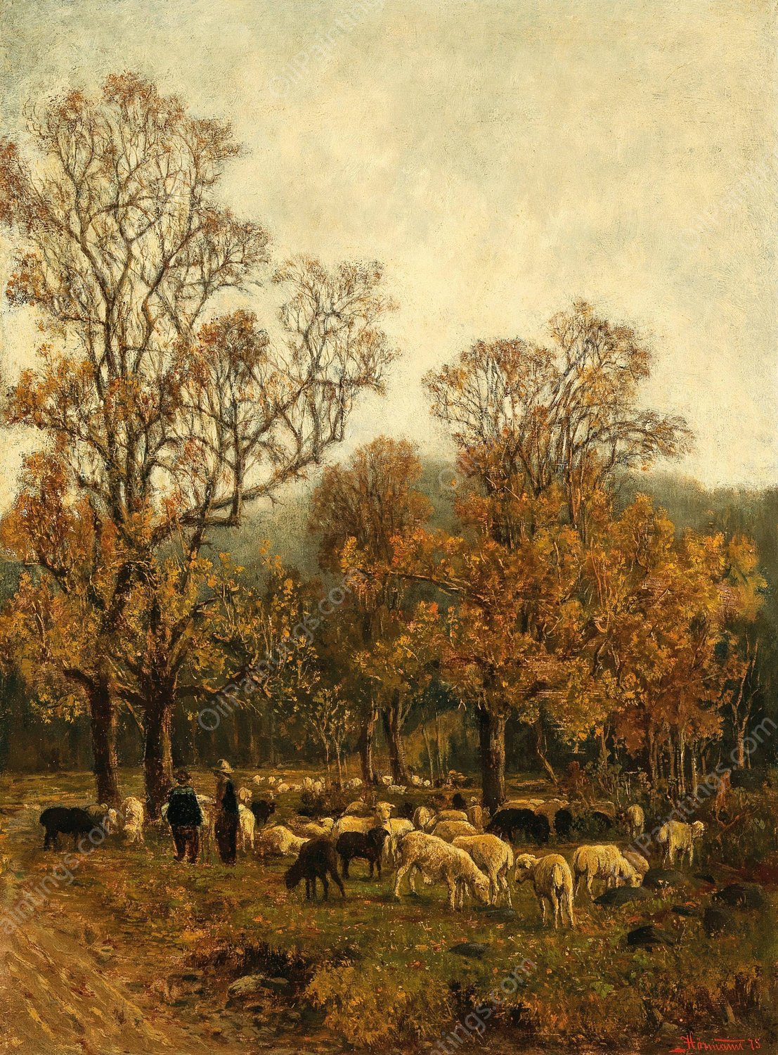 A Sheep Pasture in Rekawinkel  by Theodor Von Hormann - Hand-Painted Oil Painting Reproduction