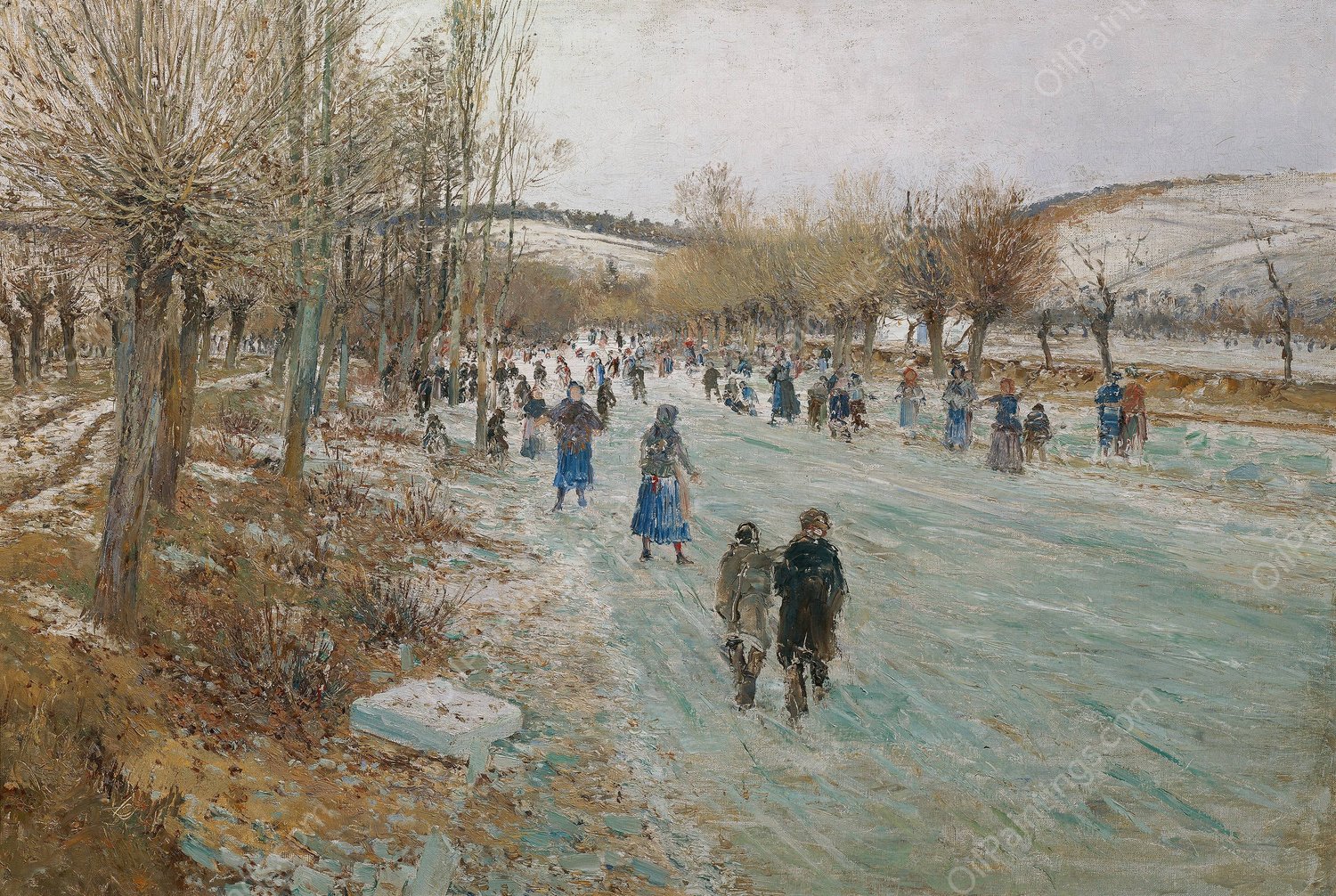 Eislaufer Auf Der Thaya Bei Lundenburg  by Theodor Von Hormann - Hand-Painted Oil Painting Reproduction