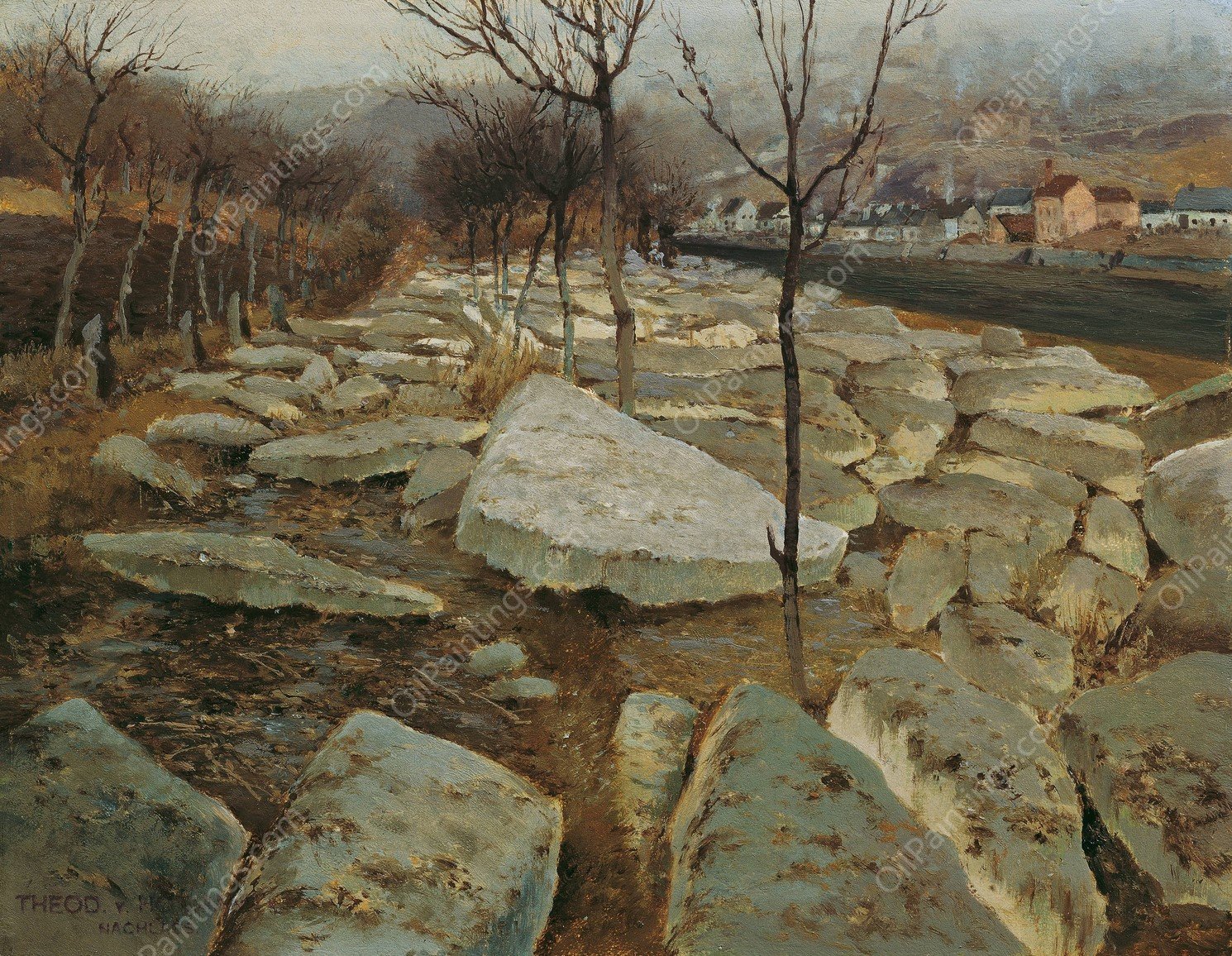 Eisschollen Am Ufer Der Thaya  by Theodor Von Hormann - Hand-Painted Oil Painting Reproduction