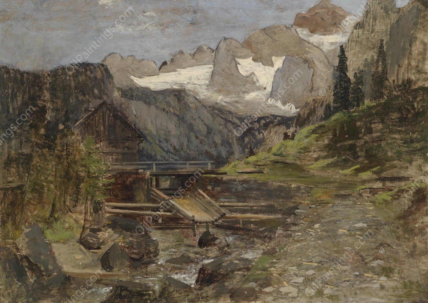 Gosaumuhle mit Dachstein by Theodor Von Hormann - Hand-Painted Oil Painting Reproduction