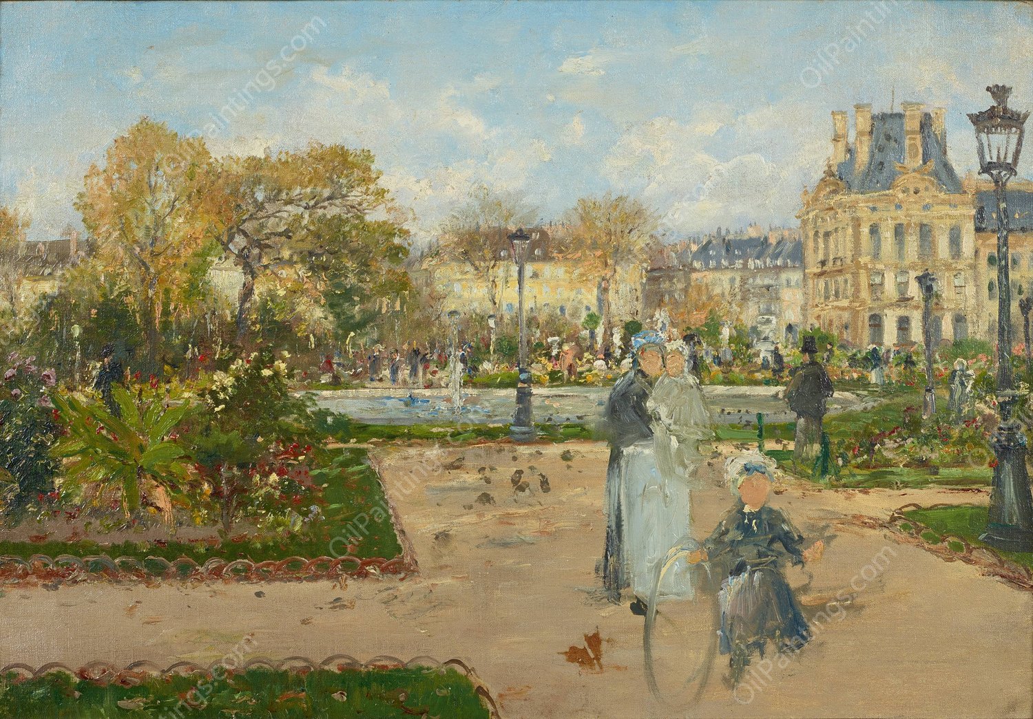 In Den Tuilerien  by Theodor Von Hormann - Hand-Painted Oil Painting Reproduction