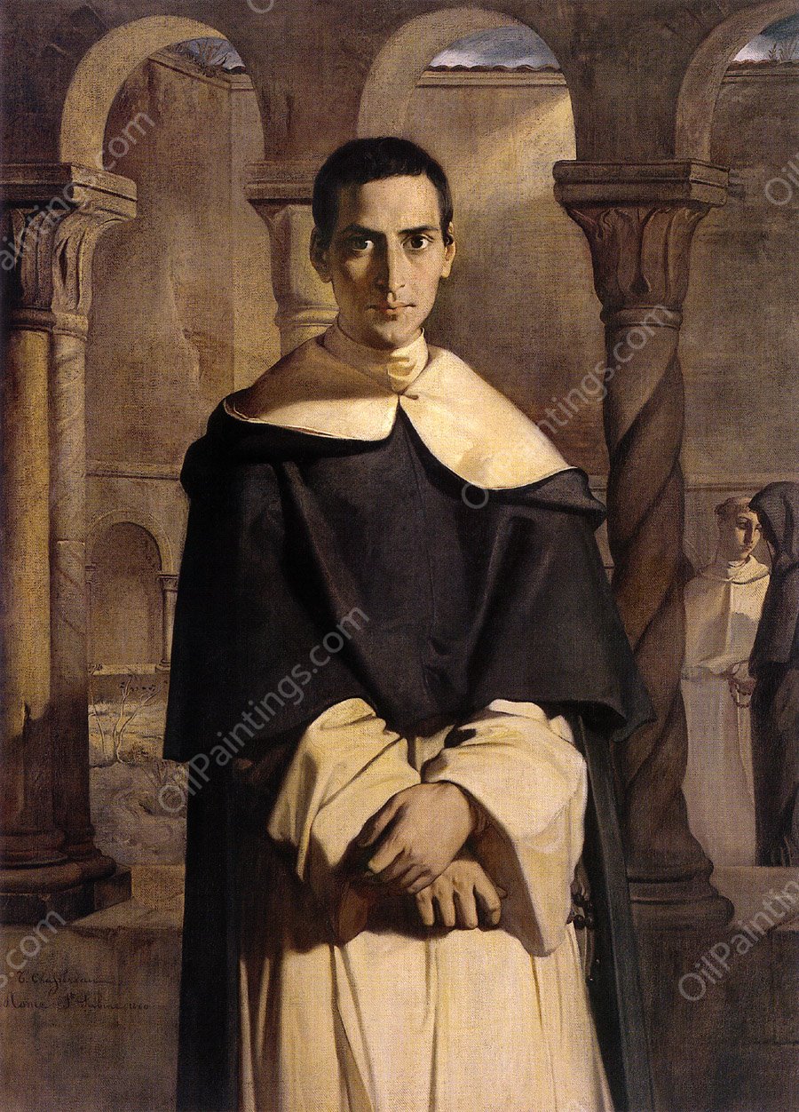 Portrait of the Reverend Father Dominique Lacordaire, of the Order of the Predicant Friars by Theodore Chasseriau - Hand-Painted Oil Painting Reproduction