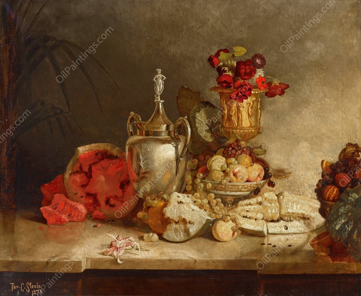 Still Life of Fruit and Urn  by Theodore Clement Steele - Hand-Painted Oil Painting Reproduction